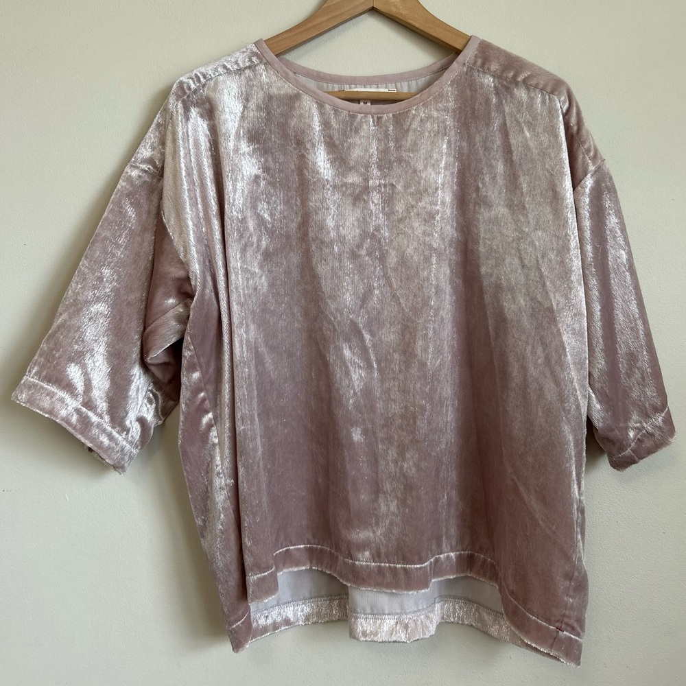 Xirena Bateau Medium Pink Velvet Silver Sparkle Three Quarter Length Blouse!